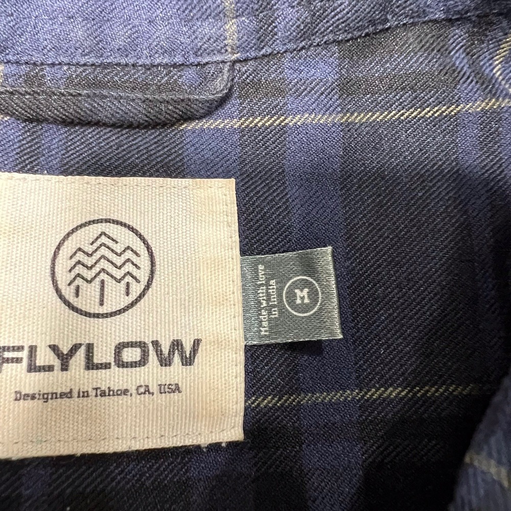 Flylow Long Sleeve Snap Flannel Shirt Mens Size Medium Blue Plaid - Picture 6 of 15